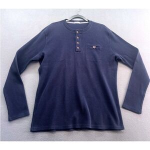 H2H Shirt Mens 3XL Navy Blue Waffle Knit Long Sleeve Henley Shirt